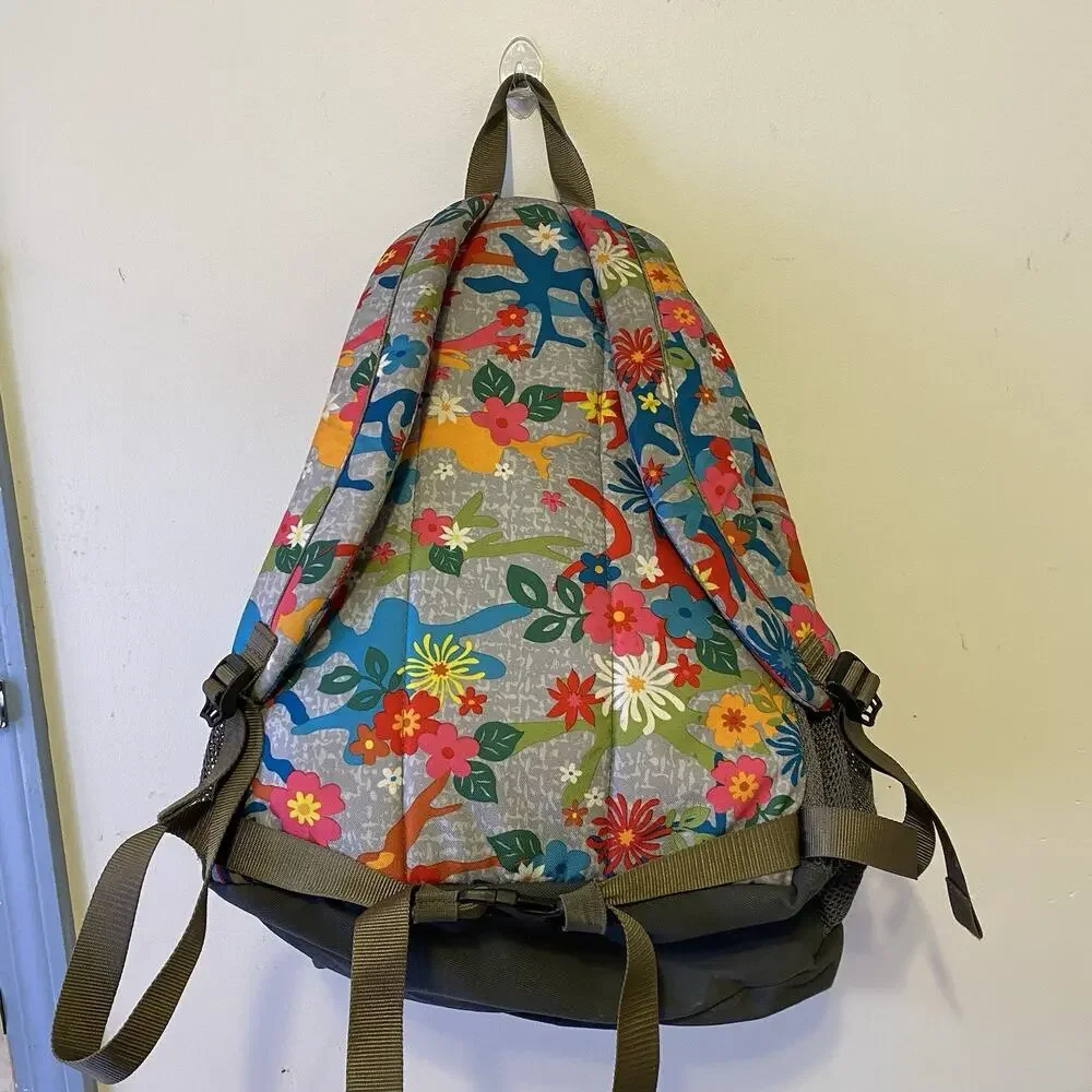 LL Bean Deluxe Book Pack Backpack Gray Floral Kid School Travel Camping Hike Bag